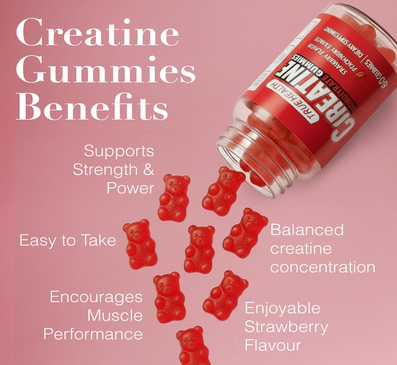 Creatine Gummies – Vegan Creatine Monohydrate Gummies, Strawberry Flavoured for Post Workout Recovery, Boost Muscle Growth and Enhance Strength, 2,500 MG, 60 Units (Strawberry)