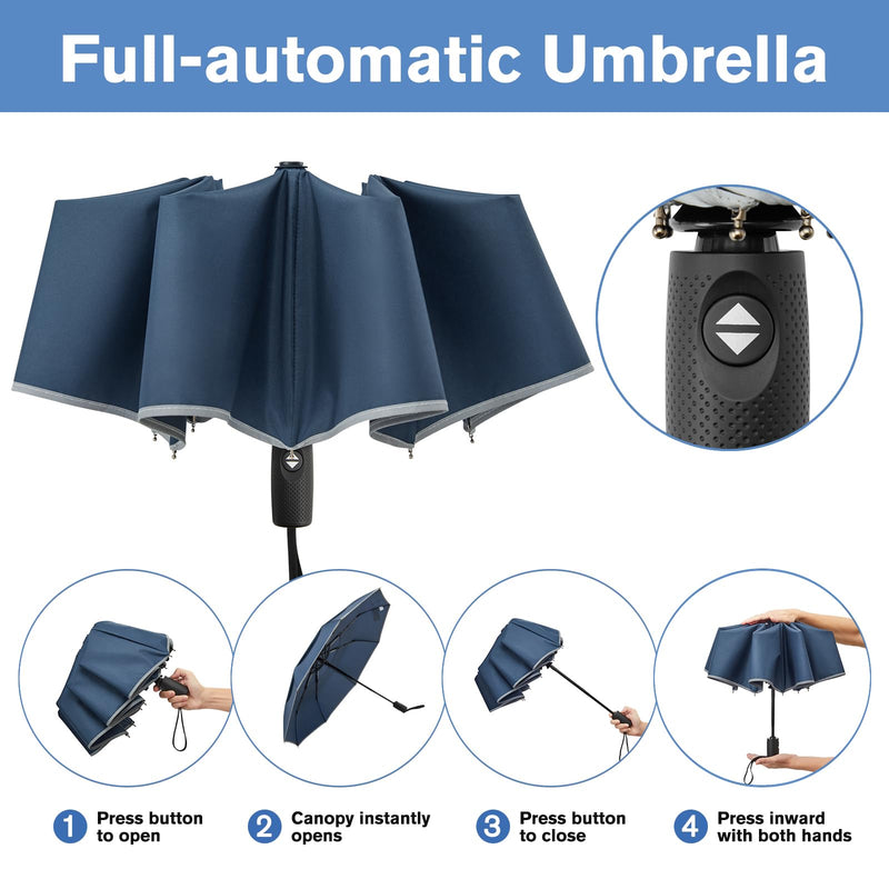 G4Free Windproof 42 Inch Travel Umbrella, Strongest Fiberglass Frame, Double Canopy with Reflective Strip, Autotomatic Folding Umbrella +54 Inch UPF50+ Auto Open UV Sun Golf Umbrella, for Rain & Sun