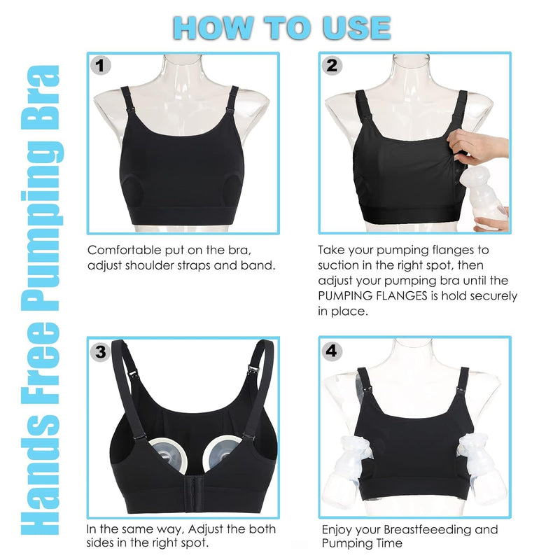 [Australia] - Hands Free Pumping Bra Hands-Free Breast Pump Bra Nursing Bras for Pumping Adjustable Breast-Pumps Holding and Nursing Bra Black Large 