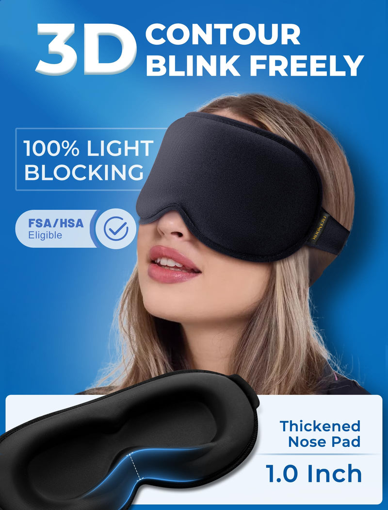 [Australia] - 3D Cooling Gel Sleep Mask for Women & Men ‚Äì 6oz Weighted Eye Mask for Sleeping, 100% Blackout, Ice Cold Gel, Migraine & Headache Relief, Eye Care, Deep Relaxation, Airplane Travel Essentials, Gift Black 