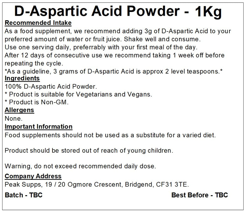 D-Aspartic Acid Powder 1Kg | Pure DAA 1 kg (Pack of 1)