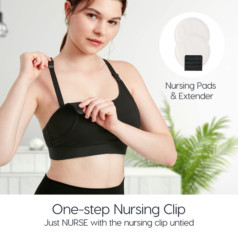 [Australia] - Lupantte Pumping Bra Hands Free, Breast Pump Bra, Adjustable Breast-Pumps Holding and Nursing Bra, Pumping & Nursing Bra Black+skin Medium (Pack of 2) 