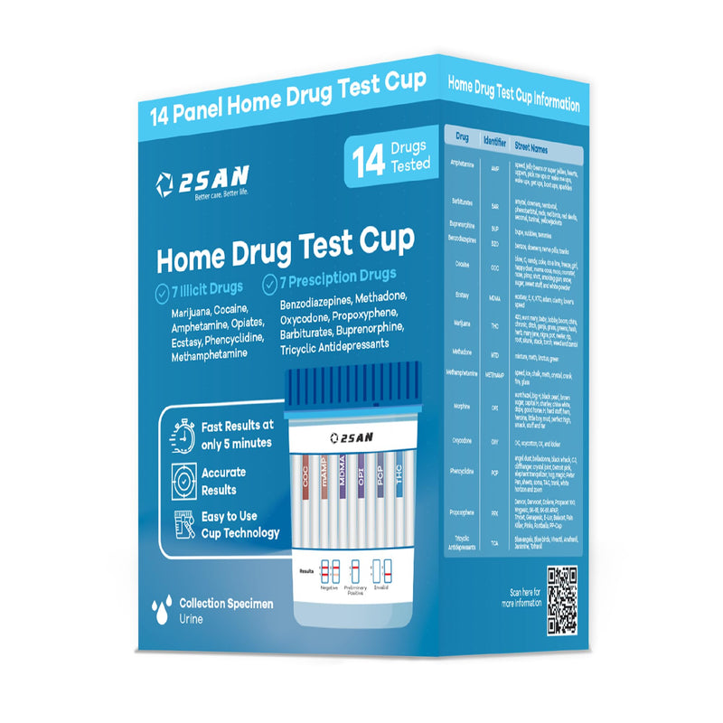 [Australia] - 2San 14-Panel Drug Test Cup – Fast 5-Min Results – Screens for THC Cocaine Meth Opiates PCP MDMA Oxy & More – Accurate at-Home Urine Test Kit 