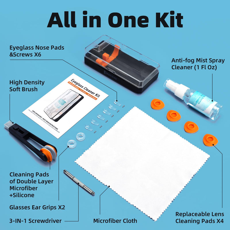 [Australia] - Glasses Cleaner Kit Eyeglass Cleaner - Anti Fog Eye glass Cleaners Spray with Microfiber Lens Cleaning Cloth, Glasses Repair Kit with Screws, Portable Travel Eyeglasses Cleaning Kit with Case Black 