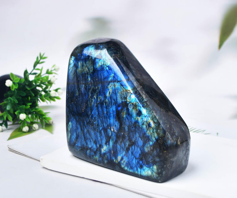 Large Labradorite Rock Polished Slab Block Healing Crystal Stone for Meditation Gift Home Decor 0.8-1.3 Pound Labradorite Block