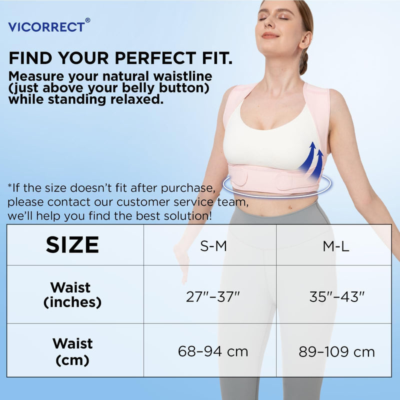 Vicorrect Posture Corrector for Women and Men: Adjustable Brace Straps for Upper Back Pain Relief and Shoulder Support (Pink, M/L) Pink