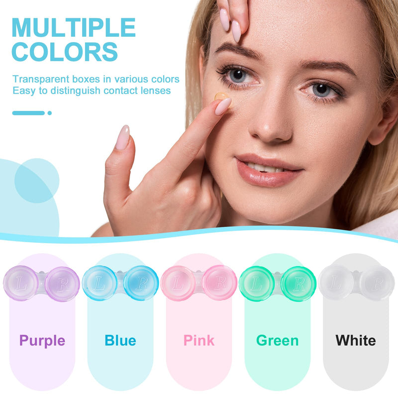 [Australia] - 20 Pack Contact Lens Cases, Transparent Contact Cases Bulk in 5 colors, Cute Contact Lenses Case Leak-proof, Eye Contact Case for Home and Travel 