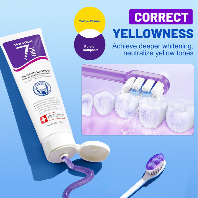 [Australia] - SP-6 Toothpaste Set, 6 Probiotics for Whitening & Cooling Fresh Breath, 7- Pro Intense Whitening, Fluoride-Free, Safe for Enamel, Deep Brigthtening & Freshness (2 Tubes, Blue+Purple) D: SP-6+7Pro 4.6 Ounce (Pack of 1) 