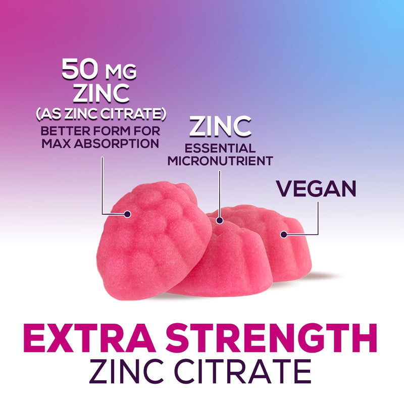 [Australia] - Zinc Supplement 50mg Gummies for Adults - Max Strength Skin Health & Immune Support Gummy, Vegan, Non-GMO & Gluten Free, Nature‚Äôs Antioxidant & Bone Health Chewable Tasty Berry Flavor - 60 Gummies 60 Count (Pack of 1) 