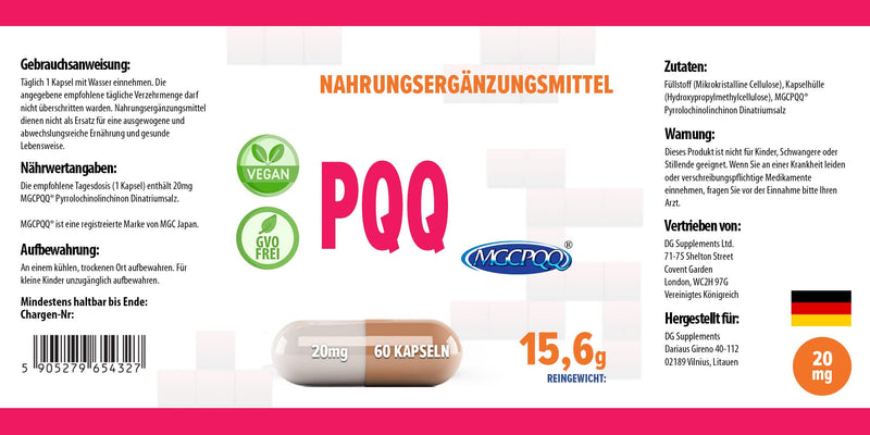 [Australia] - Hepatica PQQ (MGCPQQ) 20mg 60 Vegan Capsules, (Pyrroloquinoline Quinone), Laboratory Tested, High Dose, Non-GMO & Gluten Free 