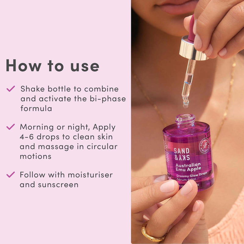 Sand & Sky Vitamin C Serum Hyaluronic Acid Serum Glow Drops - Australian Glow Berries Brightening Face Serum, Fine Line Reducing, Plumping, Dual Phase, 1 fl oz