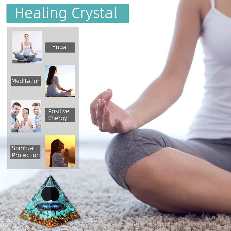 HopeSeed Orgone Pyramid Natural Turquoise and Obsidian Energy Healing Crystal Pyramid Orgonite Chakra Positive Energy Generator for Stress Reduce Healing Meditation Turquoise&obsidian