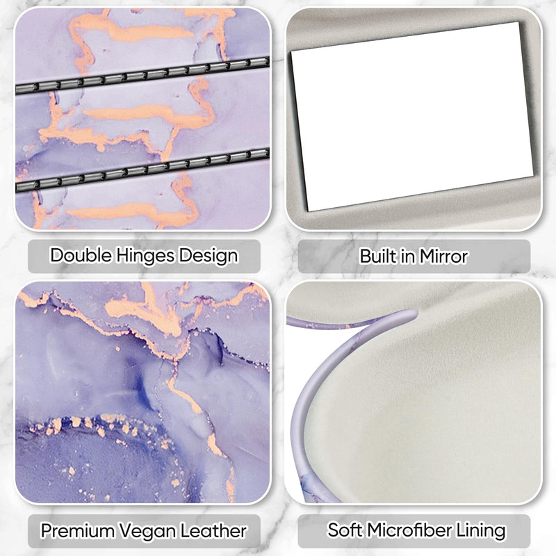 [Australia] - Fintie glasses case - hard case double-sided glasses case and contact lens case - glasses case with mirror contact lenses travel set purple marble 