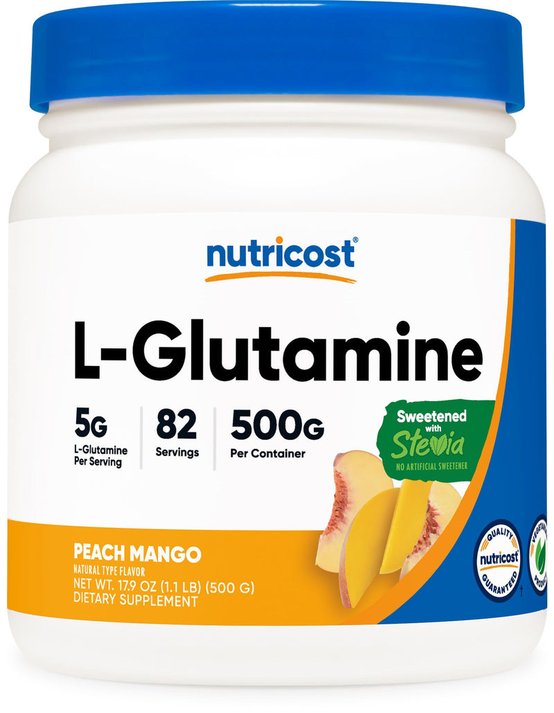 [Australia] - Nutricost L-Glutamine Powder Sweetened with Stevia (500 Grams, Peach Mango) - Supplement for Gut Support, 5 Grams of L-Glutamine Per Serving - Gluten Free, Non-GMO 1.12 Pound (Pack of 1) 