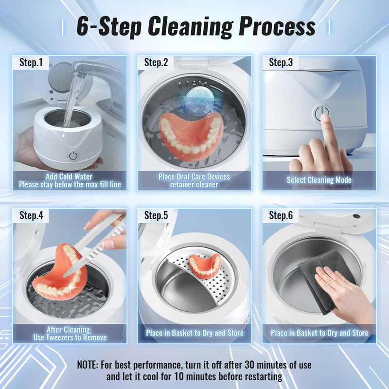 [Australia] - Ultrasonic Retainer Cleaner Machine, 45kHz Retainer Cleaner with UV-C Light and Cleaning Tablets, Capacity 200ML, Portable Dental Cleaning Pod for Dentures Night Mouth Guards Aligner Braces Jewelry 
