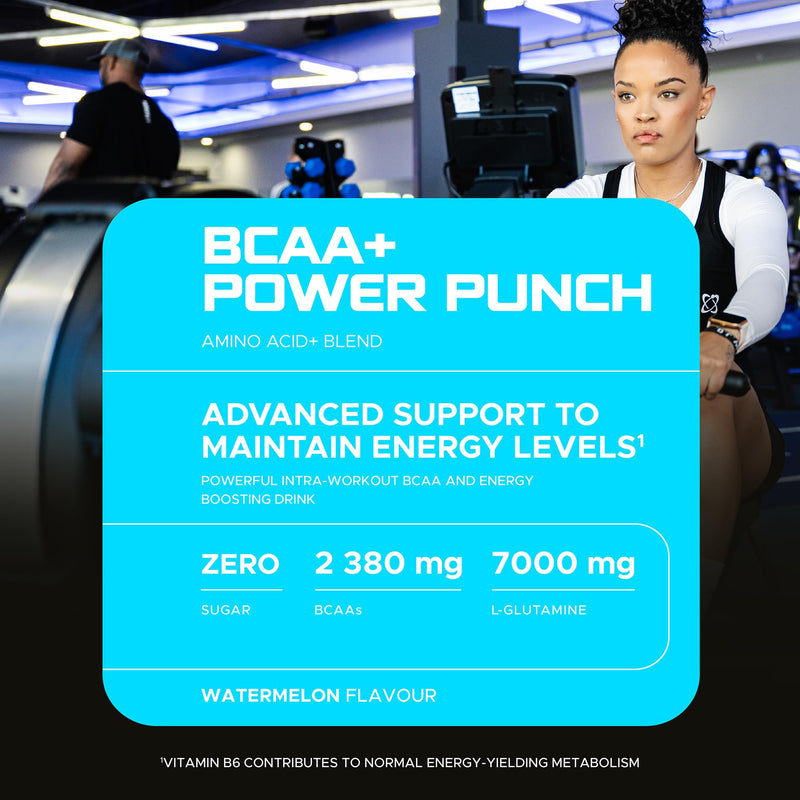 USN Power Punch BCAA Amino Acids Powder, Watermelon Flavour - 400g, Vegan BCAA Powder, Vitamin B6 & No Sugar, Pre Workout or Intra Workout Energy Drink Mix & Dietary Supplement to Maximise Performance 36 Servings (400 g, Pack of 1)