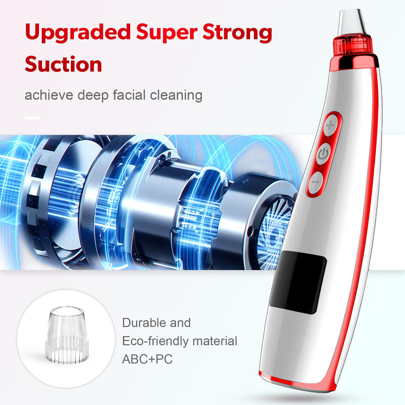 Blackhead Remover Pore Vacuum Upgraded Facial Pore Cleaner Electric Comedone Whitehead Extractor Tool-5 Suction Power,5 Probes,USB Rechargeable Blackhead Vacuum Kit for Women & Men Red