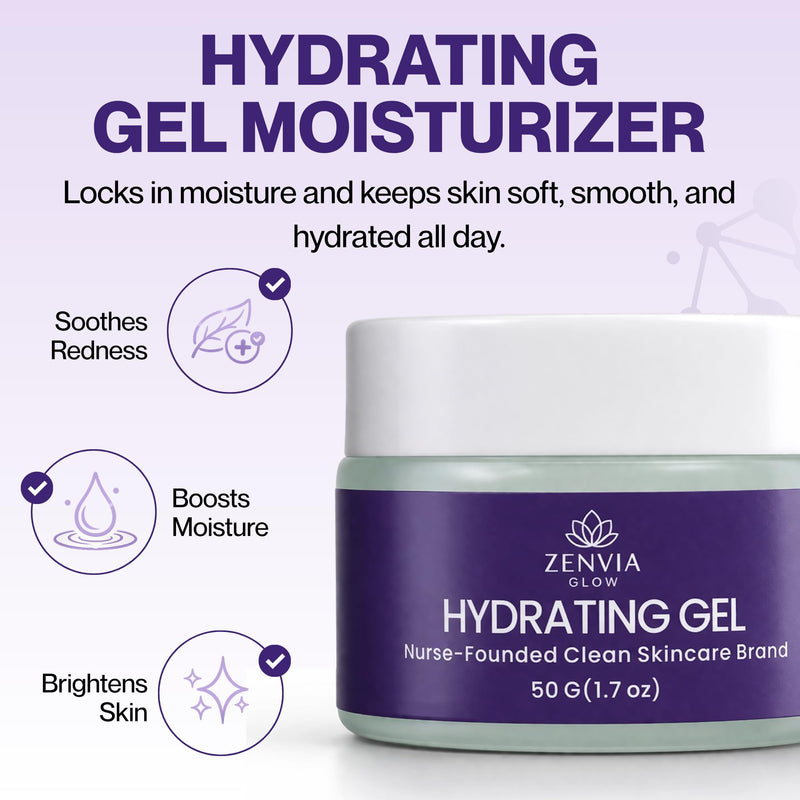 Gel Moisturizer for Face (50g) – Hydrating Water-Based Face Moisturizer with Aloe Vera & Vitamin E – Lightweight Daily Facial Moisturizer for Oily & Combination Skin