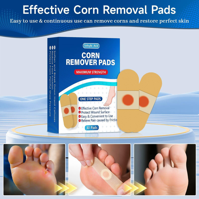 [Australia] - QIYANA Corn Remover Pads for Feet and Toes, 30 Pack Extra Strength 40% Salicylic Acid Medicated Patches, Effective Treatment for Small Callus and Dead Skin 30 Count (Pack of 1) 