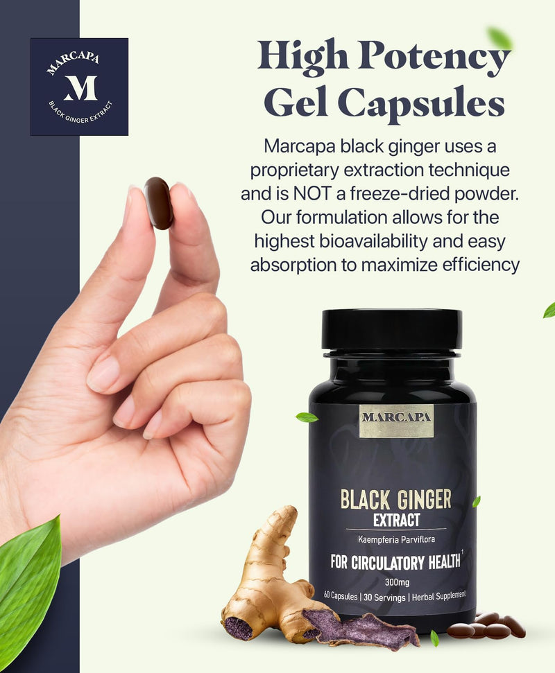 [Australia] - Marcapa Black Ginger Root Supplement - 60 Softgels | Organic Ginger Extract for Cardiovascular & Metabolic Support | Enhanced Energy & Endurance | Optimal Absorption with Olive Oil 