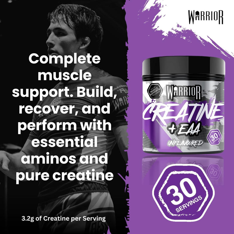 Warrior Creatine Monohydrate Powder + EAA 270g (30 Servings) – Pure Creatine with Essential Amino Acid Supplements for Muscle Recovery & Growth, Pre & Post Workout for Men & Women – Unflavoured