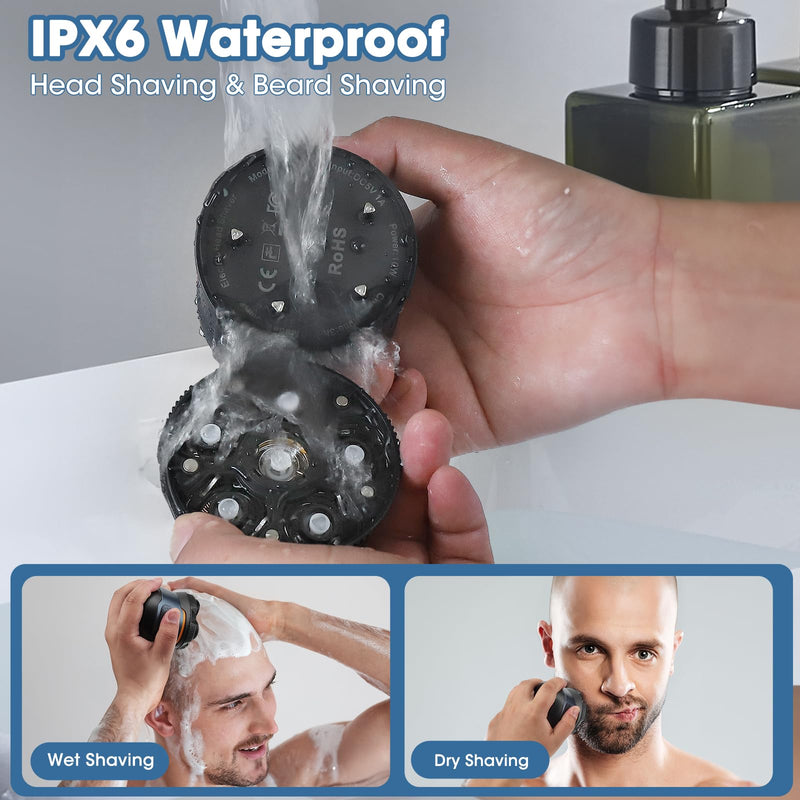 [Australia] - 6D Electric Head Shaver for Men, Magnetic Wet & Dry Razor Electric Razor Hair Trimmer, IPX6 Waterproof, LED Display, Rechargeable Cordless Grooming Kit Grayish Blue 