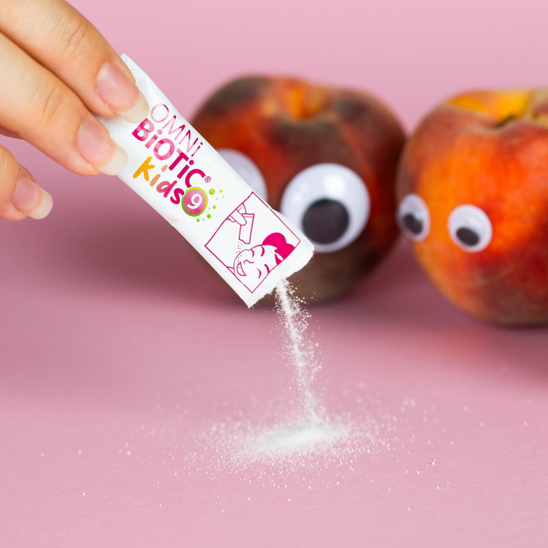 OMNi BiOTiC SR-9 Kids | Kids Probiotic with Peach Flavour | Fast Dissolve - Melts on The Tongue | 28 Sticks | Powder | Vegan & Gluten-Free | Halal | for Daily use