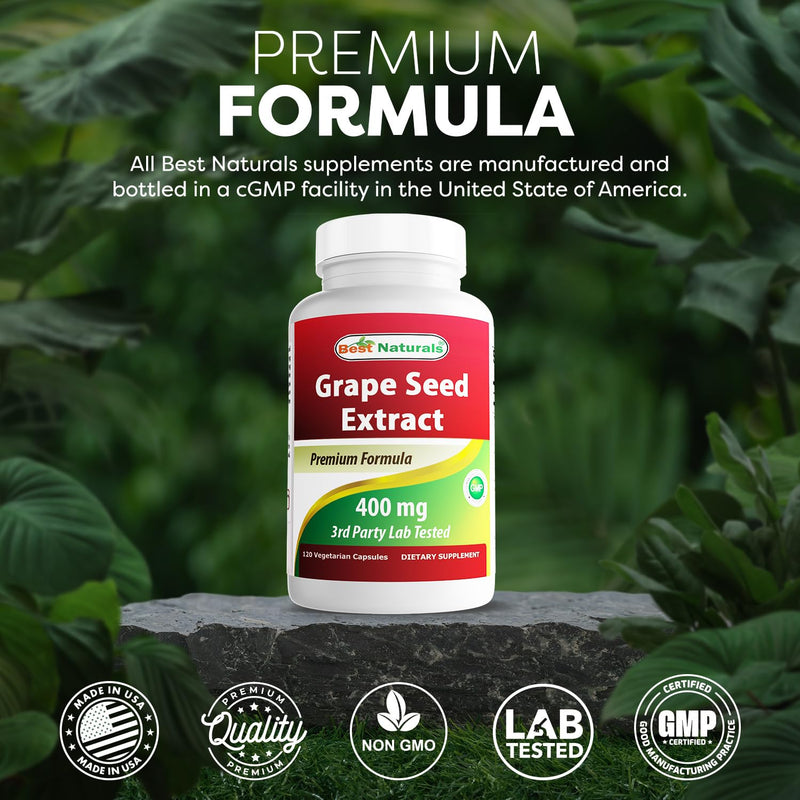 Best Naturals GrapeSeed Extract 400 mg Veggie Capsule, 120 Count (120 Count (Pack of 2))