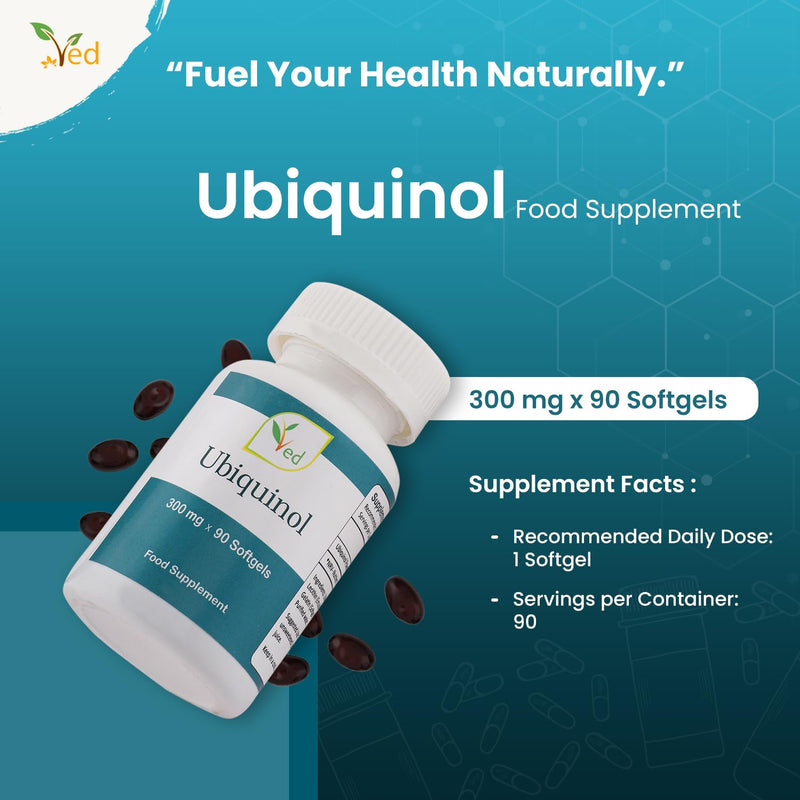 Ved Ubiquinol Softgel| Active Form coq10 | High Absorption | 300mg (180 Count,6 Months Supply) 180 Count ,6 months supply