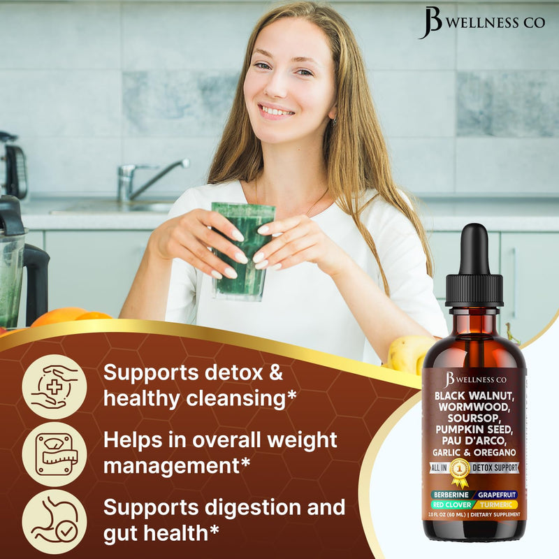 [Australia] - Wormwood Black Walnut Cleanse for Humans Drops Liquid Soursop Garlic Pumpkin Seed PAU D'Arco Oil of Oregano Turmeric Berberine Neem Extract Hull Bark Tincture - 2 oz 