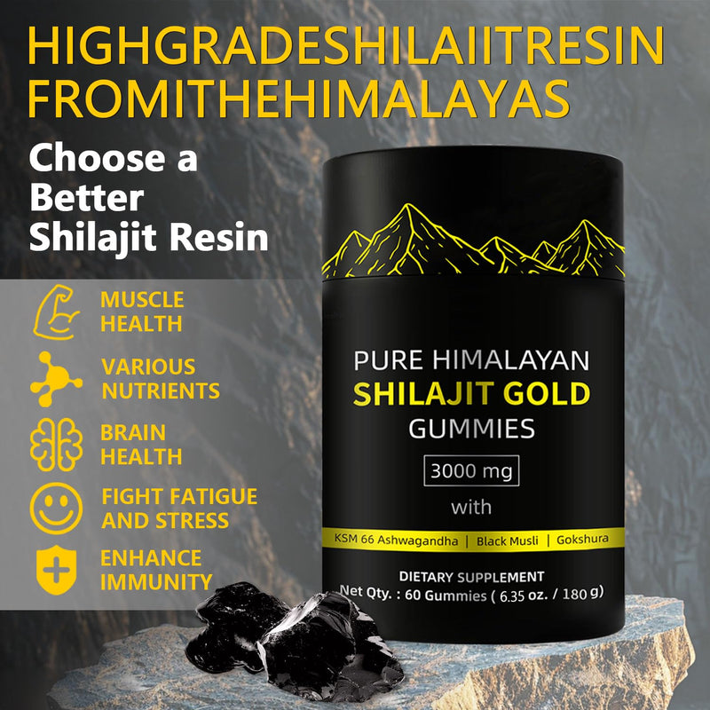 Shilajit Gummies for Man, Gold Seal Pure & Natural Himalayan Shilajit Enriched with Acid Fulvic, Essential Minerals, 85+ Trace Elements to Boost & Immune Support, Energy Gummies, 60 Capsules