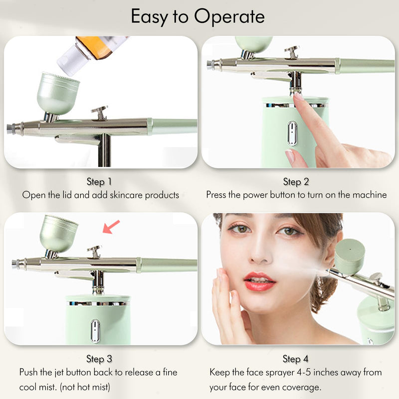 [Australia] - Facial Oxygen Spray Machine - High Pressure Nano Facial Steamer with 0.3mm Nozzle - Rechargeable Portable Nano Mist Injector Sprayer for Deep Moisturizing Face Skincare Green 
