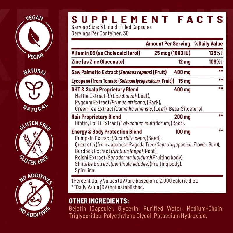 DHT Blocker for Men | Hair Growth Supplement with Saw Palmetto & Biotin - Hair Growth Vitamins - Hair Regrowth - Natural Hair Loss Supplements Liquid-Filled - Proprietary Herbal Blends (90 Capsules) 90 Count (Pack of 1)