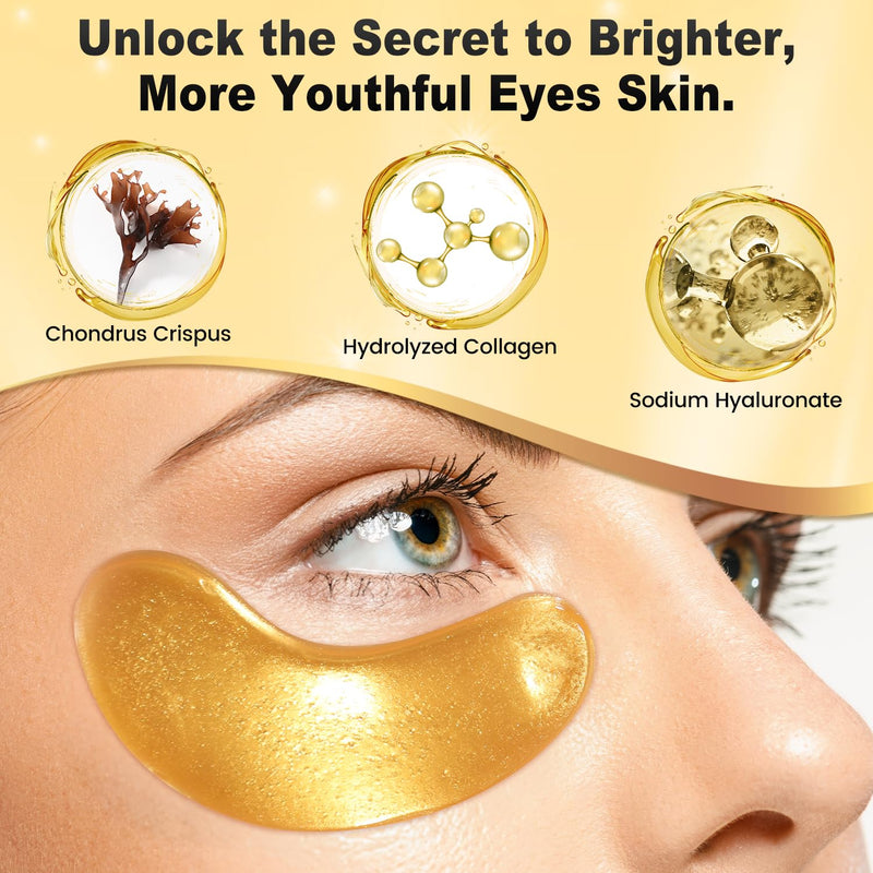 [Australia] - Under Eye Patches (24 Pairs) - 24K Gold Eye Masks Enriched with Abundant Collagen | Diminish Dark Circles and Puffiness | Anti-Aging, Smooth Fine Line, Nourish Skin 24 Count (Pack of 1) 