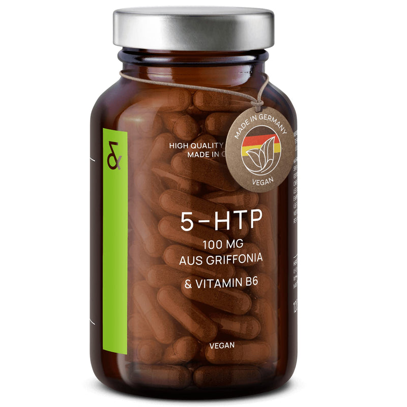 5HTP 100mg Plus Vitamin B6 Complex - 5 HTP Extra Strength from Griffonia Seed Extract - Mood, Sleep, Stress Support - 4 Months Supply - 120 Nootropic Capsules - Vegan - GMO-Free - Made in Germany