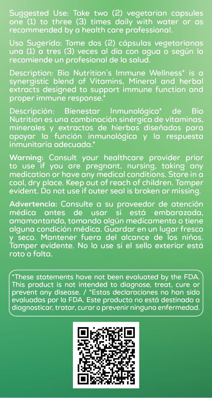 [Australia] - Bio Nutrition Immune Wellness Supplement 60 Vegetarian Capsules | Olive Leaf and Oregano | Minerals and Antioxidants for General Health Support | Immune Support 