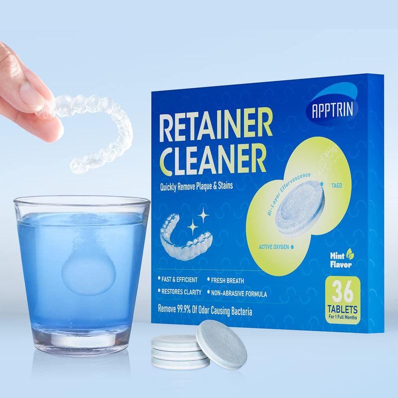 [Australia] - APPTRIN retainer cleaning tablets, braces cleaning tablets, 36 fresh retainer tablets, tabs for cleaning dentures, mouth guards, dentures 