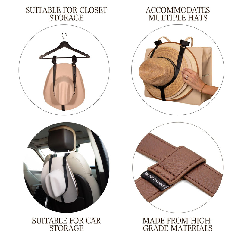 Hat Holder for Travel- Stylish Durable Travel Accessory for Purses, Totes, Bags, Backpacks, Luggage & More | Fits Multiple Cowboy Hats With Thick Or Curved Brims (Brick Vegan Leather)