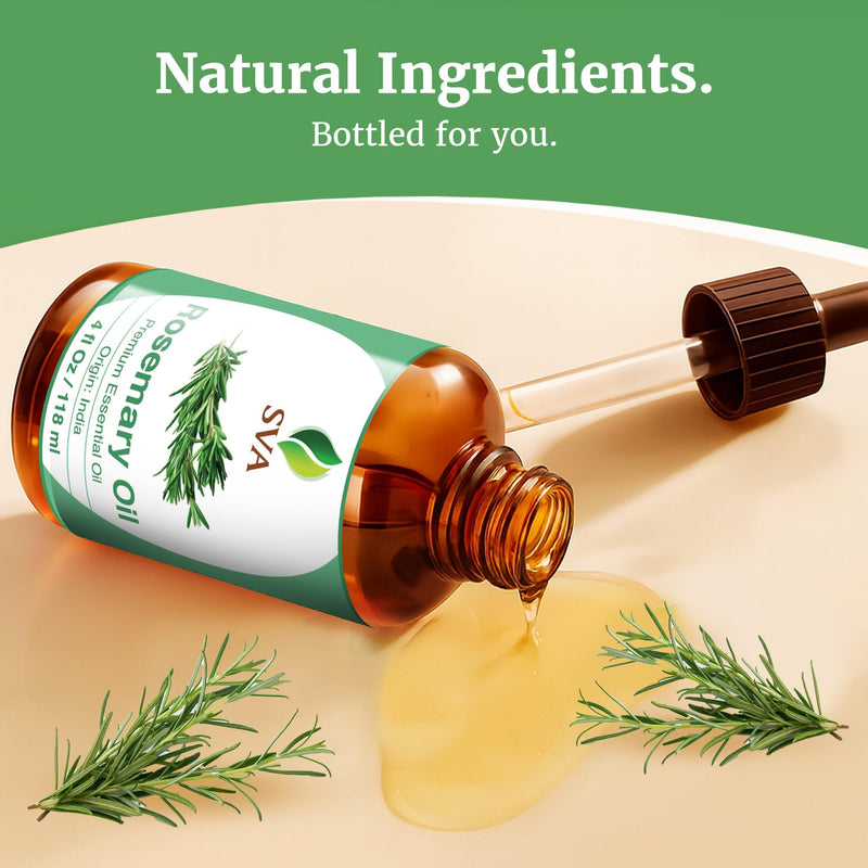 [Australia] - SVA Rosemary Essential Oil ‚Äì 4 Fl Oz ‚Äì 100% Natural Rosemary Oil for Hair, Face, Skin Care, Diffuser, Aromatherapy, Scalp, Body Massage, Soap and Candle Making ‚Äì with Dropper 4 Fl Oz (Pack of 1) 