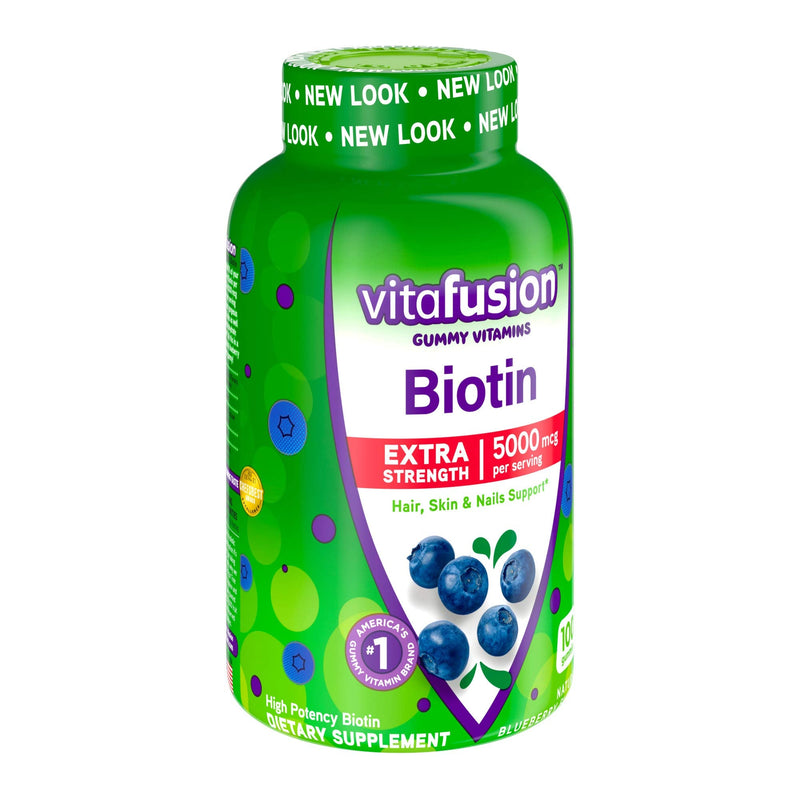 [Australia] - vitafusion Extra Strength Biotin Gummy Vitamins, Berry Flavored, 5,000 mcg Biotin Vitamins, America’s Number 1 Gummy Vitamin Brand, 50 Day Supply, 100 Count (Packaging may vary) 