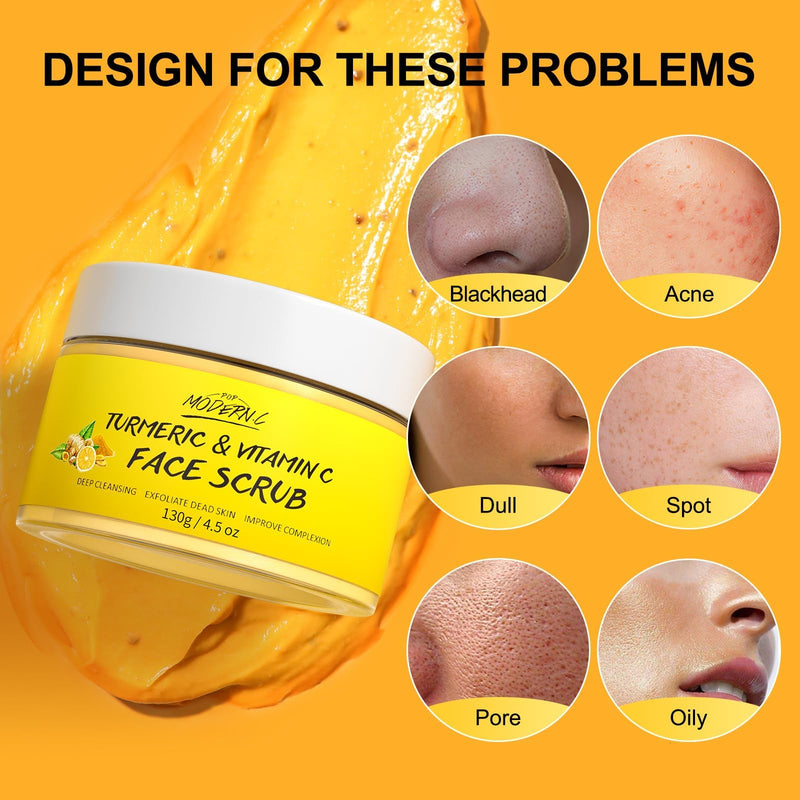 Vitamin C and Turmeric Face Scrub Cream Organics Microdermabrasion Facial Scrub Exfoliating Clears Blackheads Improve Dark Spot Acne with Strawberry Extract Exfoliator 130g/4.5oz 4.5 Ounce (Pack of 1)