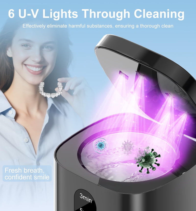 [Australia] - 2025 Ultrasonic Retainer Cleaner Machine, 45kHz Retainer Cleaner with Digital Timer & 3 Modes, 200ML Large Capacity Ultrasonic Cleaner for Dentures, Night Guards, Braces, Aligner, Jewelry and More Black 