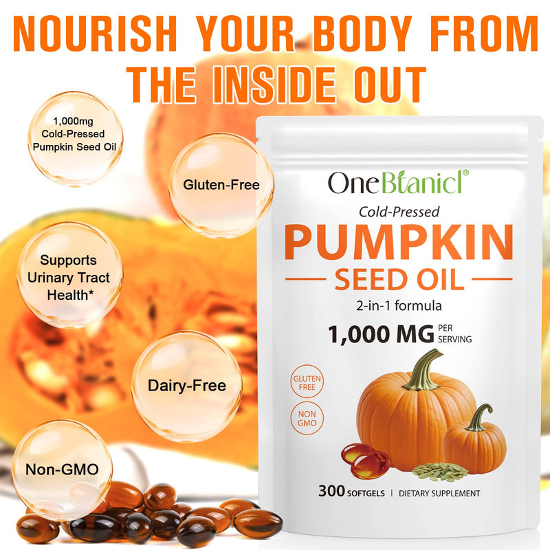 Pumpkins Seed Oil Capsules, Cold Pressed Pumpkin Seed Oil for Hair Growth, Food Supplement with Omega Fatty Acids, 2-in-1 Formula, 300 Softgels