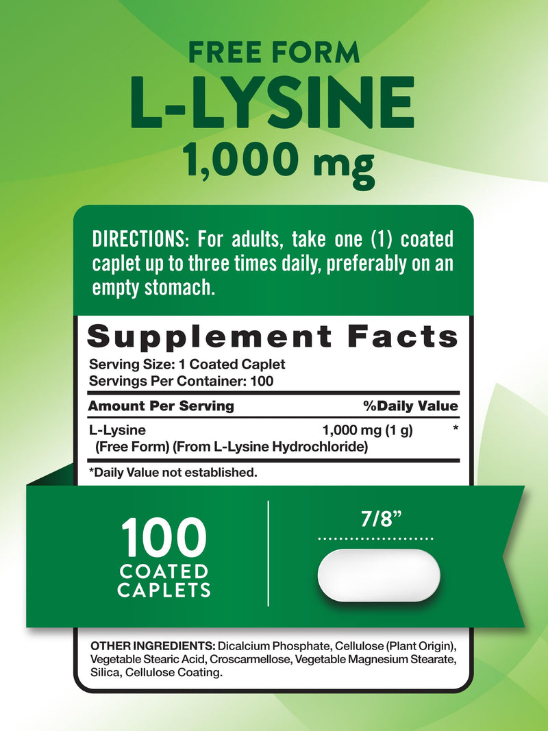 [Australia] - Nature's Truth L Lysine 1000mg | 100 Coated Caplets | Free Form | Vegetarian, Non-GMO, & Gluten Free Supplement 