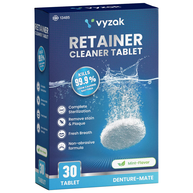 Retainer Cleaner Tablets (30 Pack) - Mint Flavor Fast Acting Dental Cleaning Tablets for Retainers, Mouth Guard, Night Guards, Snore Guards, Sport Devices & TMJ Devices - Removes Odor & Plaque