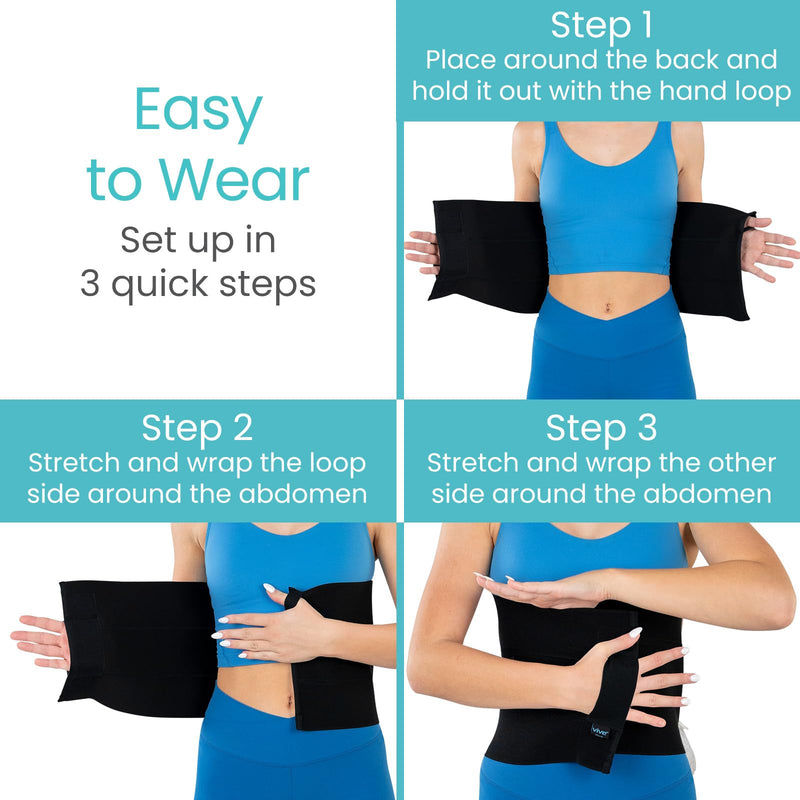 Vive Abdominal Binder Post Surgery (2 Panel) - Postpartum Belly Band - C-Section, Hysterectomy, Hernia Belt for Women, Men Black 82” - 100” Abdomen Circumference 2 Panel