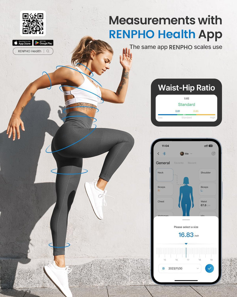 [Australia] - RENPHO Body Measuring Tape, Bluetooth Smart Tape Measure with Lock Hook & Retractable Function, Accurate Body Fat Measurement Device for Weight Loss, Muscle Gain, Fitness Bodybuilding, 60in /150cm 