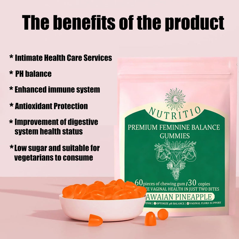 Feminine Balance Gummies - Supports Vaginal Health - pH Balance and Immune Defence - Balances Gut Microbiome - Gluten-Free, Hawaiian Pineapple Flavour (60 Gummies)