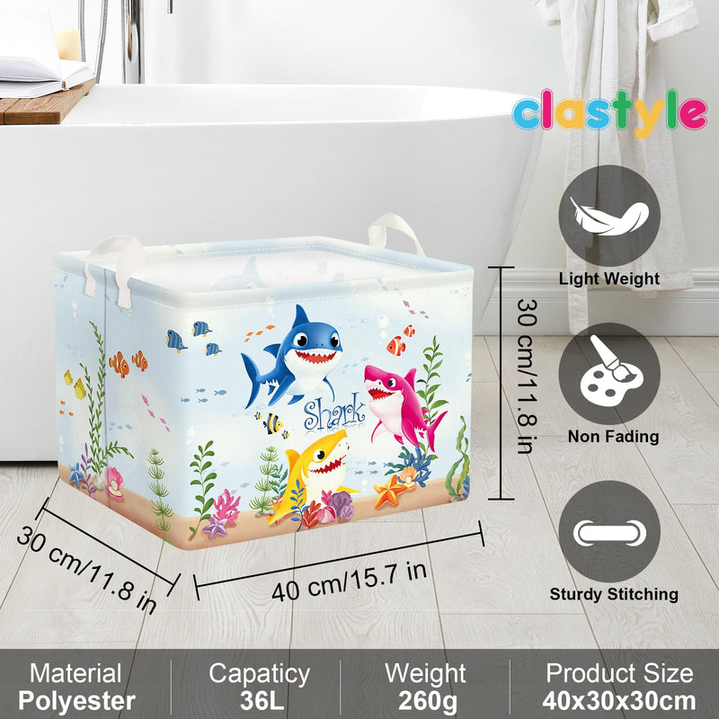 [Australia] - Clastyle Shark Baby Shower Basket Rectangle Nursery Gift Bin Summer Pool Beach Towel Basket Sea Fish Toy Clothes Book Shelf Basket 40*30*30 cm 