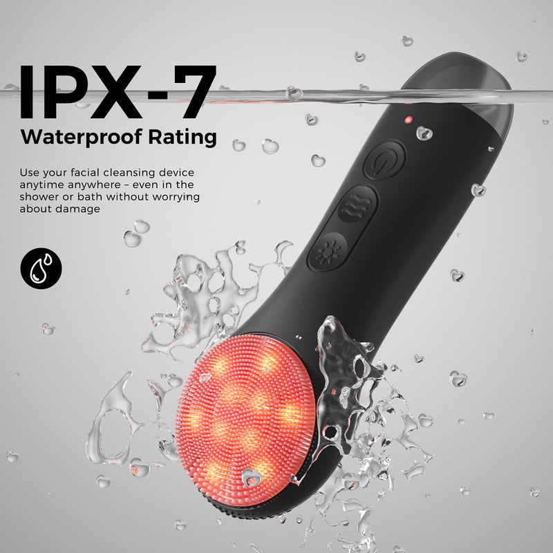 [Australia] - Facial Cleansing Brush Face Scrubber - Rechargeable Electric Face Cleansing Brush with 4 LED Gentle Light Liquid Silicone Modes Exfoliator,IPX7 Waterproof Ideal Gift for Men and Women-Black Black 